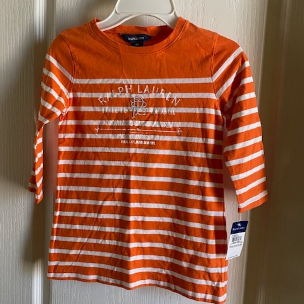 Polo Ralph Lauren Orange striped top shirt Girls Size 6X